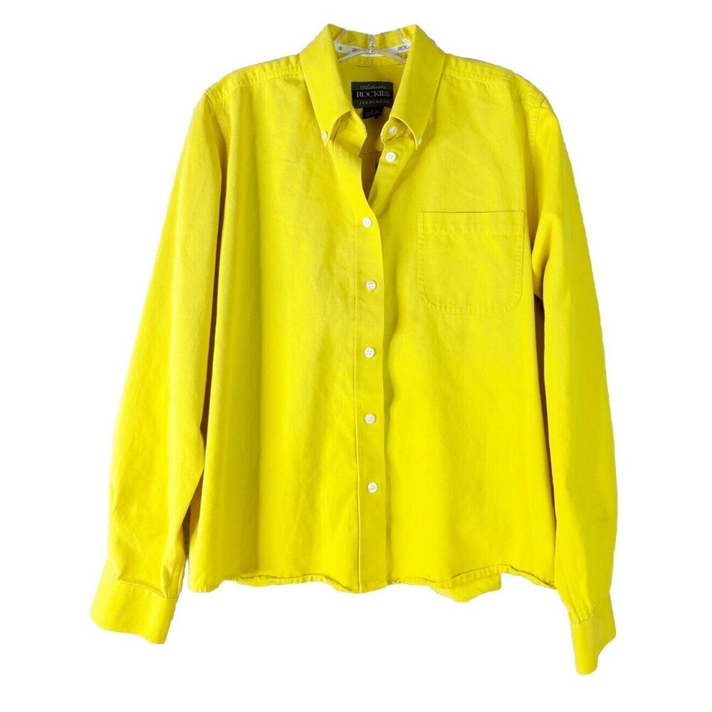 VTG Rockies Large (Fits Medium) Yellow Button Long Sleeve Shirt 100% Cotton GUC